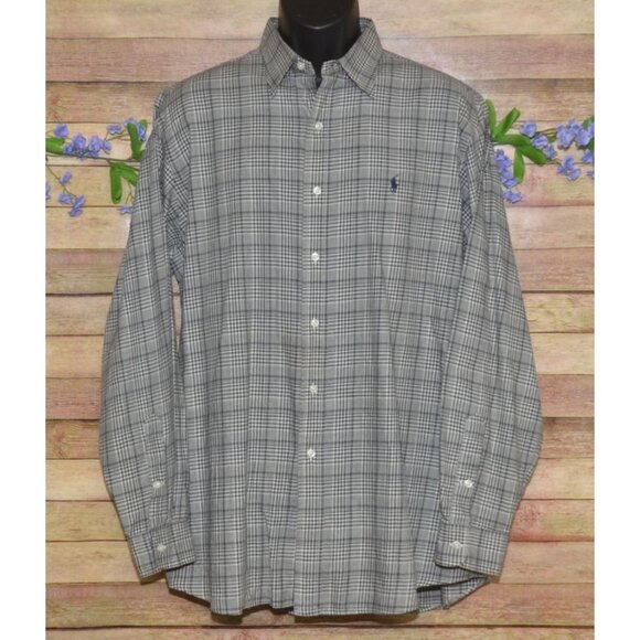 Vintage Polo by Ralph Lauren Lowell Sport Men's Gray Plaid Shirt Size L Cotton - Picture 1 of 7